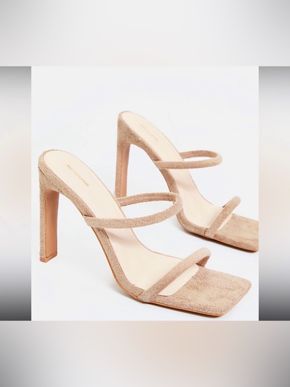 PrettyLittleThing Nude Strappy Heels Square Toe Slip On Sandals Bridesmaid Size6